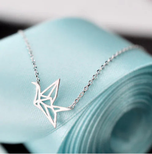 Silver Pendant Necklace with Origami Crane Design